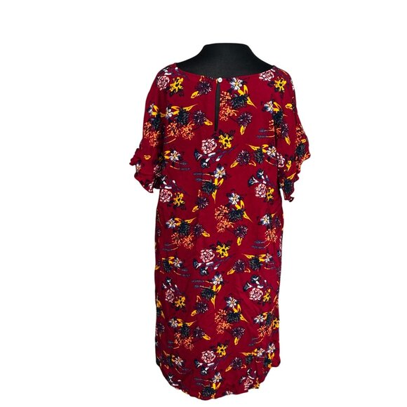 Beachlunchlounge Collection Womens Red Floral Print Short Sleeve Tunic Dress XL - Picture 3 of 9